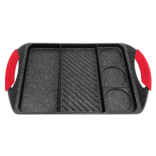 Grillpande tredelt i alu - 5,5 x 42 x 27 cm.