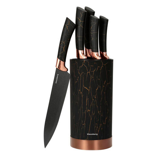 Knivblok m/ 5 knive rund - Rose gold