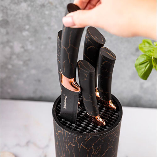 Plastik knivblok m/ 5 knive - Rose gold