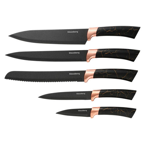 Knivsæt med knivblok og 5 knive - Rose gold