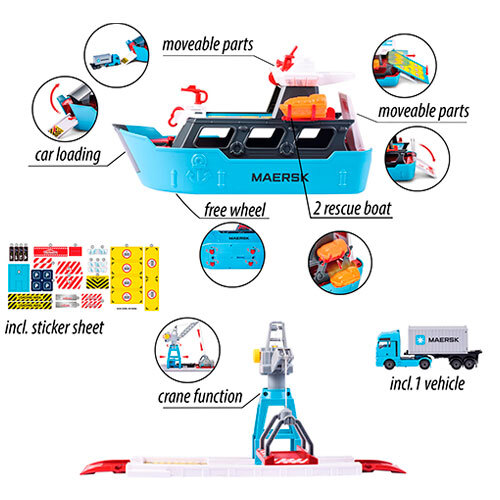 Legetøj til +5 år - Maersk fragtskib med tilbehør