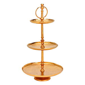 Guld kageopsats 3 etager i metal - 48 x 26 cm.