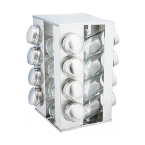 Square krydderikarrusel i rustfrit stål - 16 glas